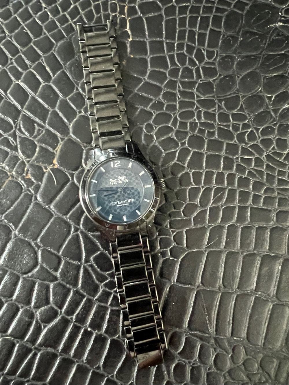 Coach metal band watch with Signature print face